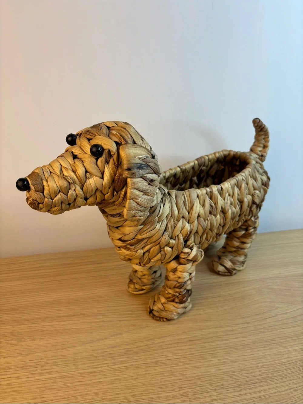 Doxy Dachshund Woven Hyacinth Grass Basket Planter / Storage